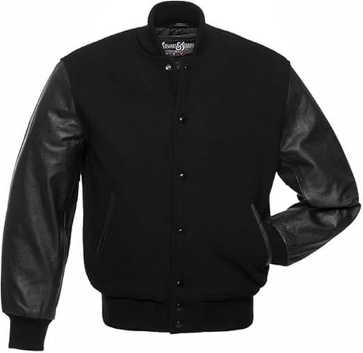 BLACK WOOL/BLACK LEATHER Varsity Jacket (C115)
